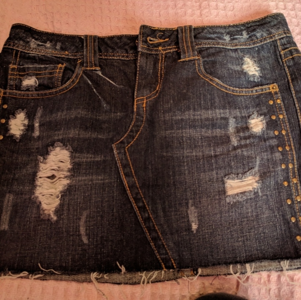 Distressed Denim Skirt